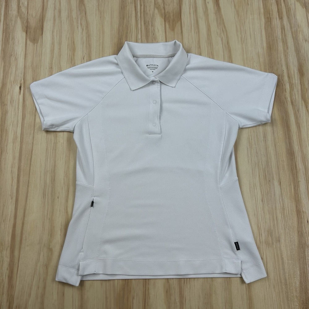 Athleta Everyday Polo Tee White Women's Medium Short Sleeve Gym Workout